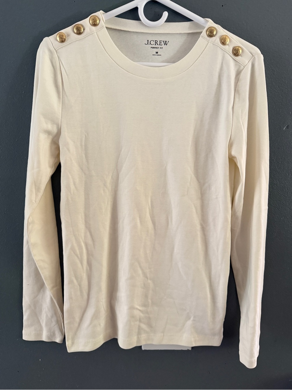 NWT j crew Ivory Button-Accent Top with Gold Buttons